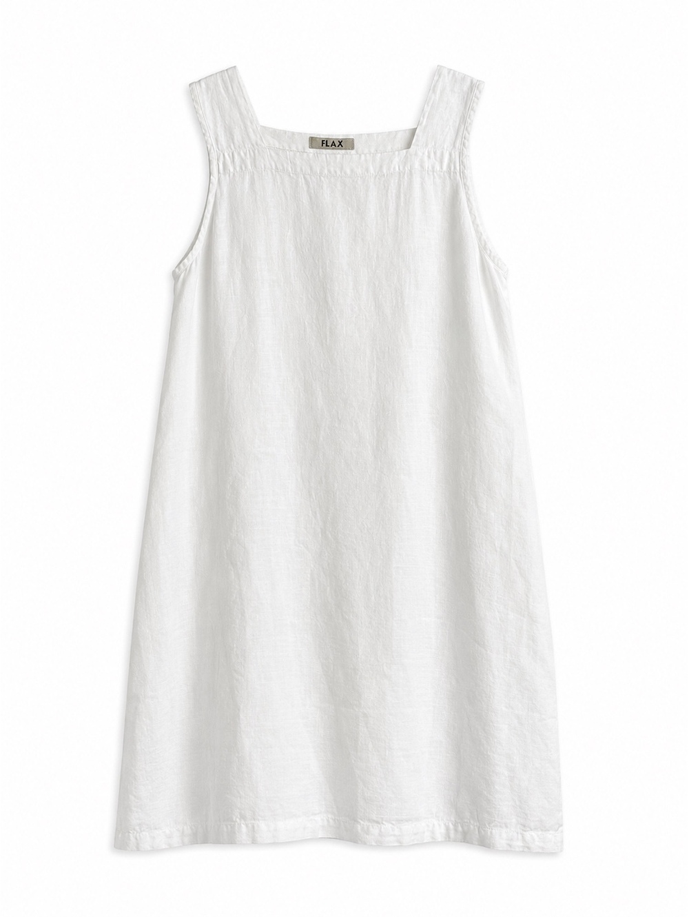 FLAX 100% Linen White Shift Dress M Pockets Lagenlook Coastal Grandmother